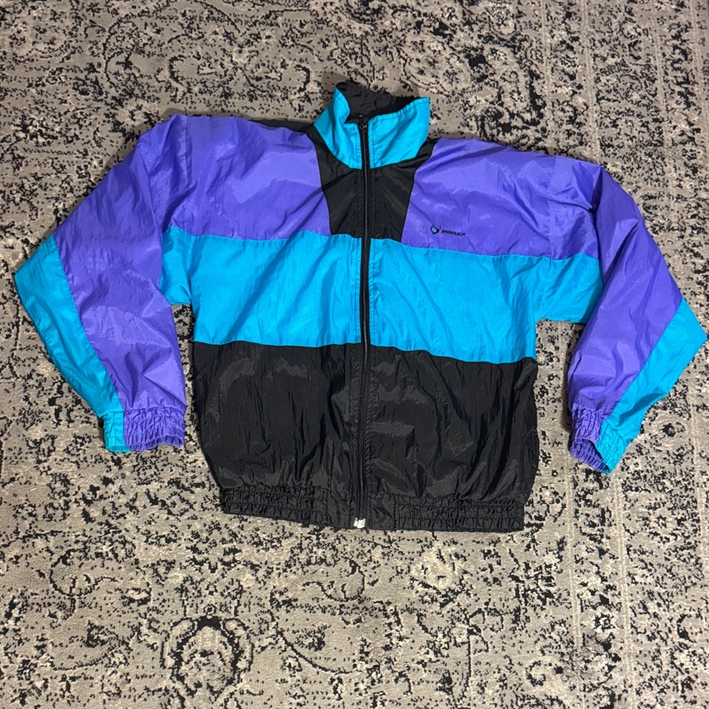 Super Vibrant Windbreaker Jacket in Blue, Purple, and Black